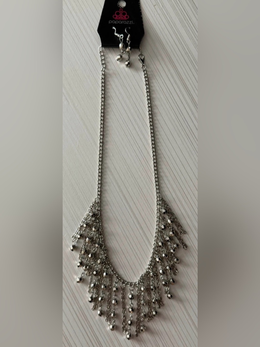 paparazzi Silver Beaded Tassel Fringe Necklace